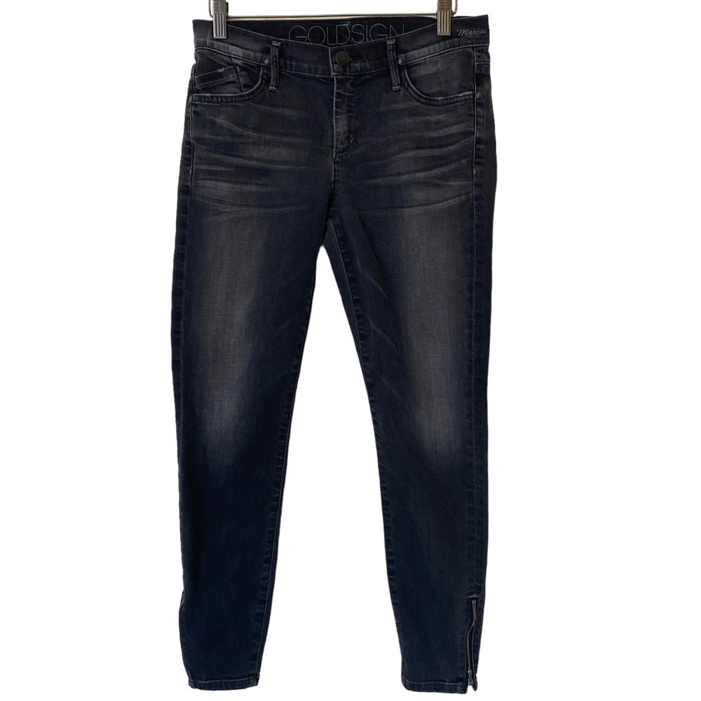 Goldsign Marcie Skinny Ankle Zip Jeans in Charcoal Black, Size 28